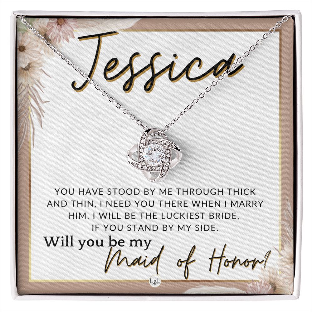 Maid of Honor Proposal, Custom Name - Be My Maid Of Honor, MOH Gift From Bride, Need You There , Pink Floral and Boho Wedding Theme - Jewelry - Personalized Gift