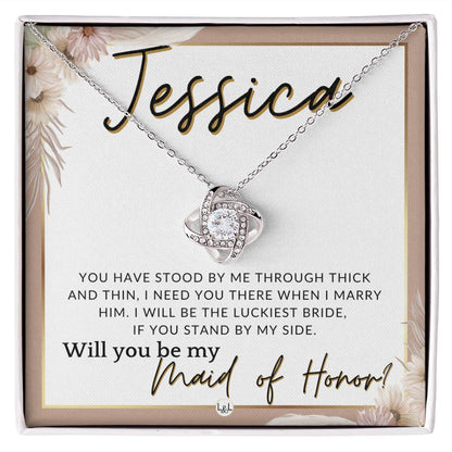 Maid of Honor Proposal, Custom Name - Be My Maid Of Honor, MOH Gift From Bride, Need You There , Pink Floral and Boho Wedding Theme - Jewelry - Personalized Gift