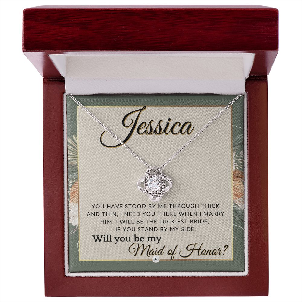 Maid of Honor Proposal, Custom Name - Be My Maid Of Honor, MOH Gift From Bride, Need You There , Sage Green & Boho Wedding Theme - Jewelry - Personalized Gift