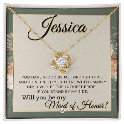 Maid of Honor Proposal, Custom Name - Be My Maid Of Honor, MOH Gift From Bride, Need You There , Sage Green & Boho Wedding Theme - Jewelry - Personalized Gift