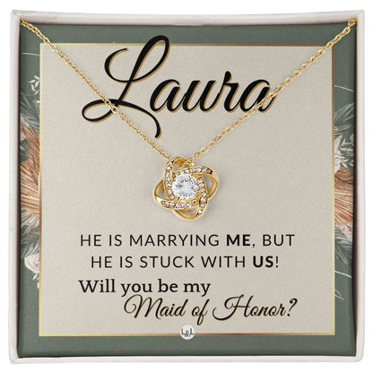Maid of Honor Proposal, Custom Name - Be My Maid Of Honor - Wedding Party MOH - Stuck with US , Sage Green & Boho Wedding Theme - Jewelry - Personalized Gift