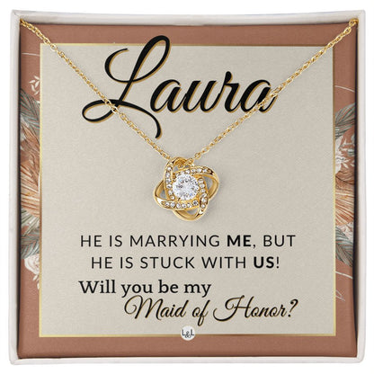 Maid of Honor Proposal, Custom Name - Be My Maid Of Honor - Wedding Party MOH - Stuck with US , Terracotta, Rust And Gold Wedding Theme - Jewelry - Personalized Gift