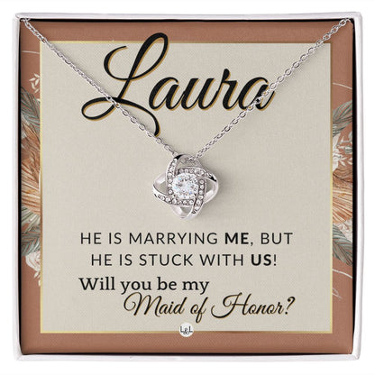 Maid of Honor Proposal, Custom Name - Be My Maid Of Honor - Wedding Party MOH - Stuck with US , Terracotta, Rust And Gold Wedding Theme - Jewelry - Personalized Gift