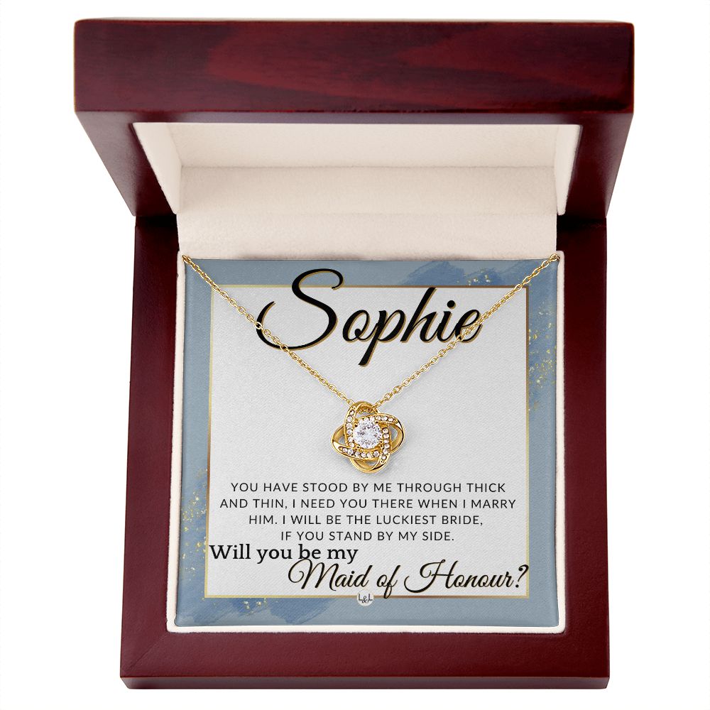 Maid of Honour Proposal, Custom Name - Be My Maid Of Honour - Gift From Bride - Need You There , Dusty Blue And Gold Wedding Theme - Jewelry - Personalized Gift
