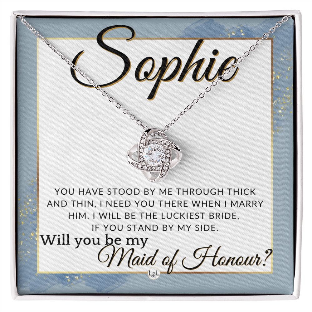 Maid of Honour Proposal, Custom Name - Be My Maid Of Honour - Gift From Bride - Need You There , Dusty Blue And Gold Wedding Theme - Jewelry - Personalized Gift