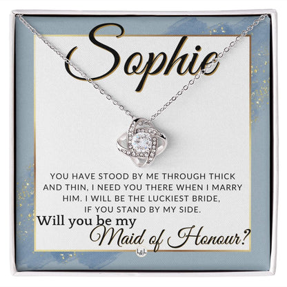 Maid of Honour Proposal, Custom Name - Be My Maid Of Honour - Gift From Bride - Need You There , Dusty Blue And Gold Wedding Theme - Jewelry - Personalized Gift
