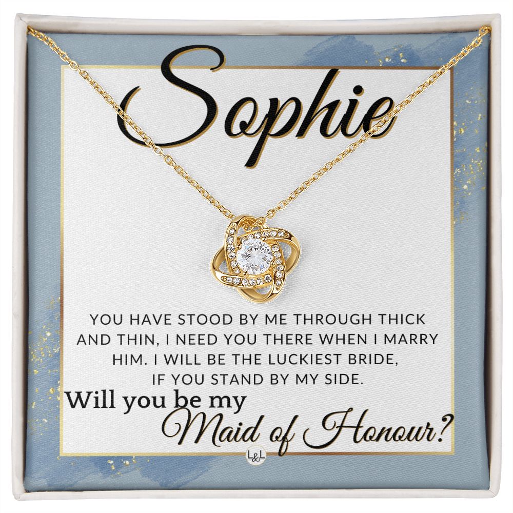 Maid of Honour Proposal, Custom Name - Be My Maid Of Honour - Gift From Bride - Need You There , Dusty Blue And Gold Wedding Theme - Jewelry - Personalized Gift