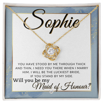 Maid of Honour Proposal, Custom Name - Be My Maid Of Honour - Gift From Bride - Need You There , Dusty Blue And Gold Wedding Theme - Jewelry - Personalized Gift