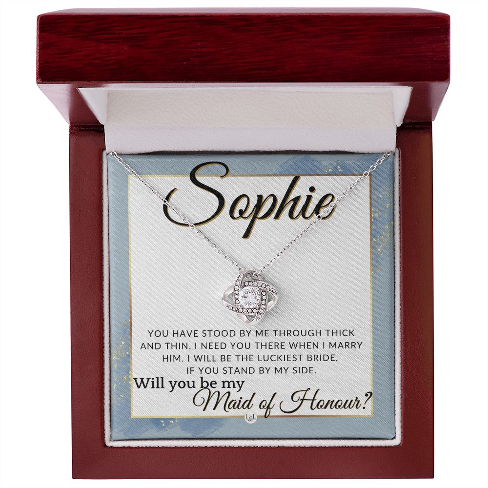 Maid of Honour Proposal, Custom Name - Be My Maid Of Honour - Gift From Bride - Need You There , Dusty Blue And Gold Wedding Theme - Jewelry - Personalized Gift