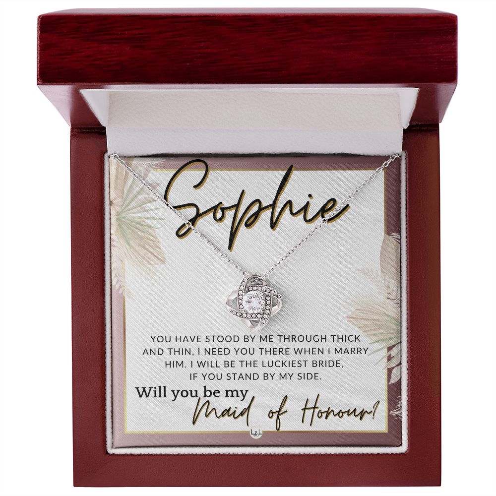 Maid of Honour Proposal, Custom Name - Be My Maid Of Honour - Gift From Bride - Need You There , Pink Floral and Boho Wedding Theme - Jewelry - Personalized Gift