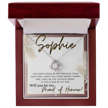 Maid of Honour Proposal, Custom Name - Be My Maid Of Honour - Gift From Bride - Need You There , Pink Floral and Boho Wedding Theme - Jewelry - Personalized Gift