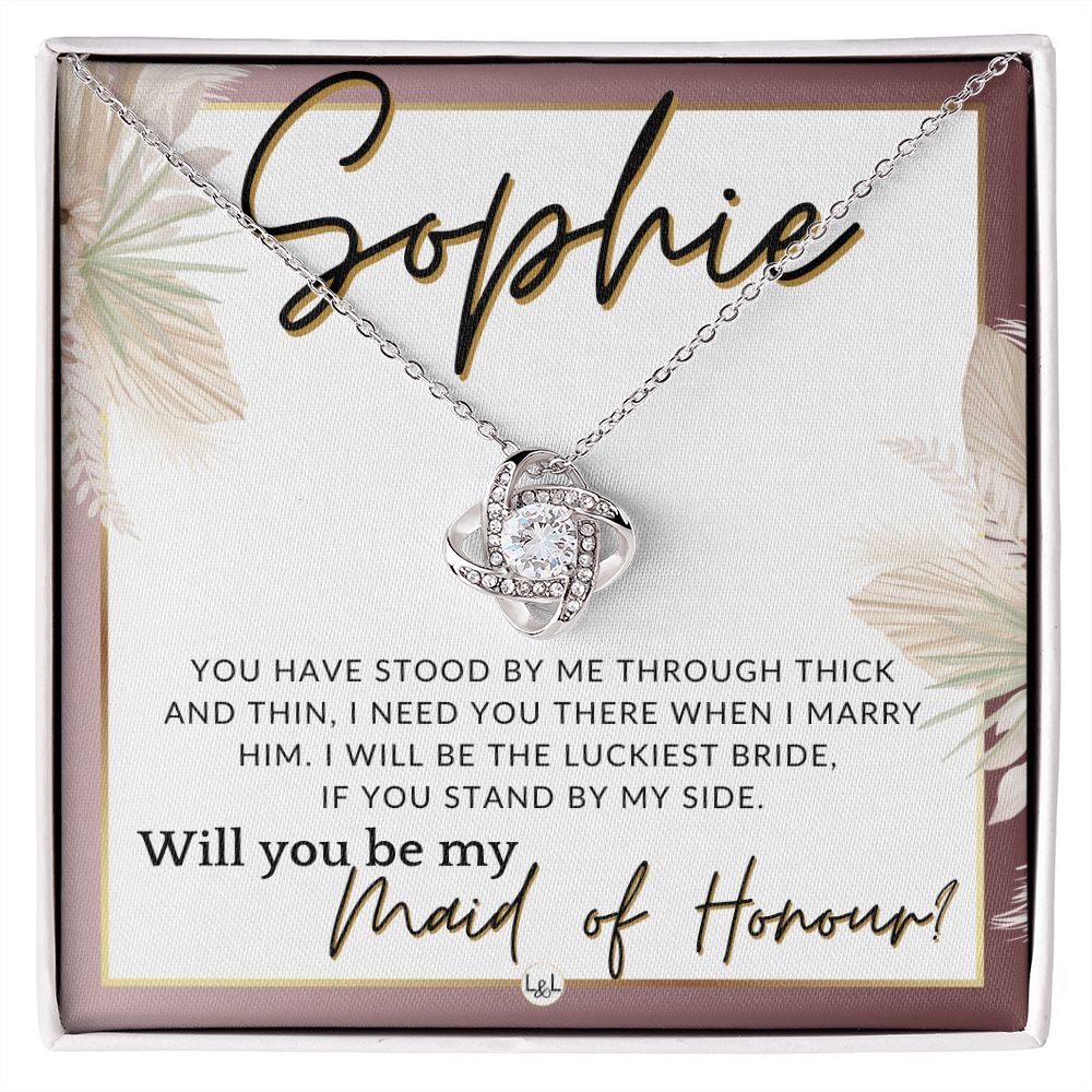 Maid of Honour Proposal, Custom Name - Be My Maid Of Honour - Gift From Bride - Need You There , Pink Floral and Boho Wedding Theme - Jewelry - Personalized Gift