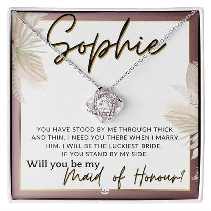 Maid of Honour Proposal, Custom Name - Be My Maid Of Honour - Gift From Bride - Need You There , Pink Floral and Boho Wedding Theme - Jewelry - Personalized Gift