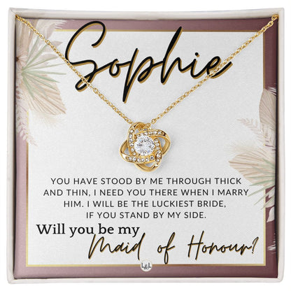 Maid of Honour Proposal, Custom Name - Be My Maid Of Honour - Gift From Bride - Need You There , Pink Floral and Boho Wedding Theme - Jewelry - Personalized Gift