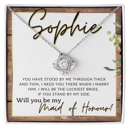 Maid of Honour Proposal, Custom Name - Be My Maid Of Honour - Gift From Bride - Need You There , Rustic and Wood Wedding Theme - Jewelry - Personalized Gift