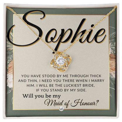 Maid of Honour Proposal, Custom Name - Be My Maid Of Honour - Gift From Bride - Need You There , Sage Green & Boho Wedding Theme - Jewelry - Personalized Gift