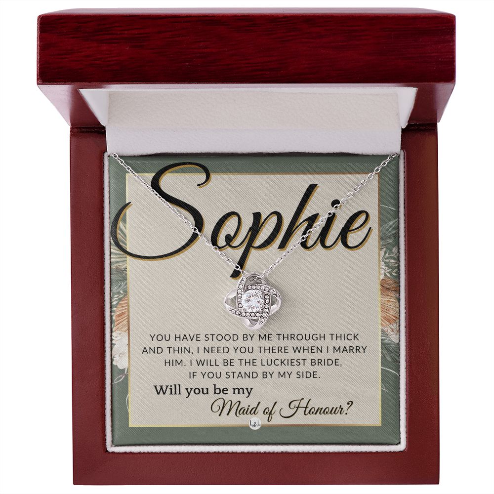 Maid of Honour Proposal, Custom Name - Be My Maid Of Honour - Gift From Bride - Need You There , Sage Green & Boho Wedding Theme - Jewelry - Personalized Gift