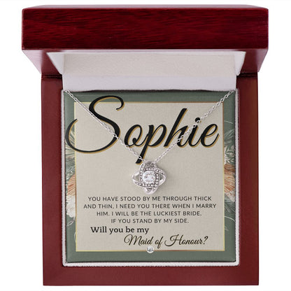 Maid of Honour Proposal, Custom Name - Be My Maid Of Honour - Gift From Bride - Need You There , Sage Green & Boho Wedding Theme - Jewelry - Personalized Gift