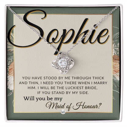 Maid of Honour Proposal, Custom Name - Be My Maid Of Honour - Gift From Bride - Need You There , Sage Green & Boho Wedding Theme - Jewelry - Personalized Gift