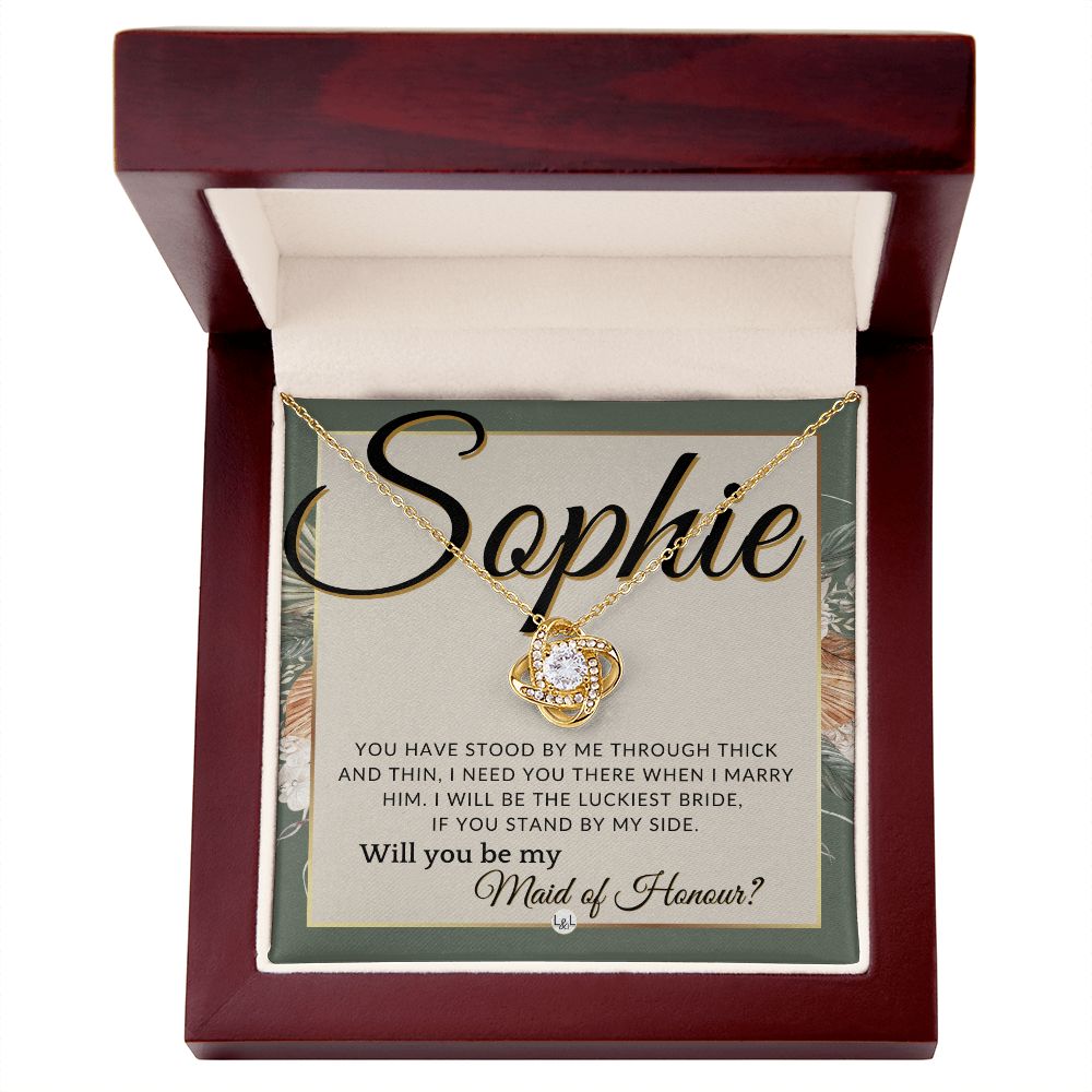 Maid of Honour Proposal, Custom Name - Be My Maid Of Honour - Gift From Bride - Need You There , Sage Green & Boho Wedding Theme - Jewelry - Personalized Gift