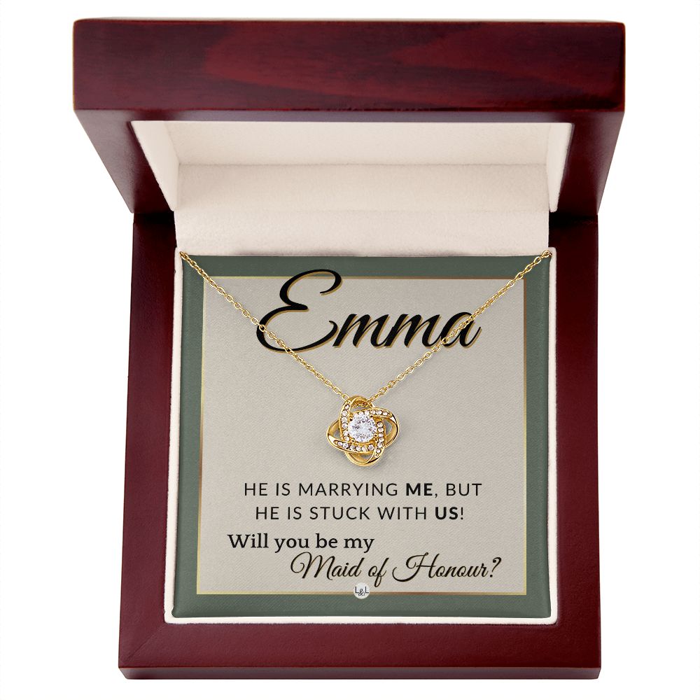 Maid of Honour Proposal, Custom Name - Be My Maid Of Honour - Wedding Party - Stuck with US , Sage Green & Boho Wedding Theme - Jewelry - Personalized Gift
