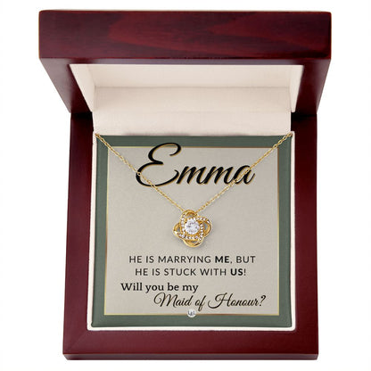 Maid of Honour Proposal, Custom Name - Be My Maid Of Honour - Wedding Party - Stuck with US , Sage Green & Boho Wedding Theme - Jewelry - Personalized Gift