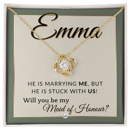 Maid of Honour Proposal, Custom Name - Be My Maid Of Honour - Wedding Party - Stuck with US , Sage Green & Boho Wedding Theme - Jewelry - Personalized Gift