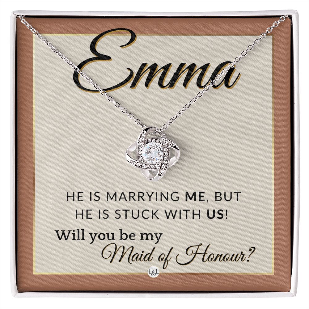 Maid of Honour Proposal, Custom Name - Be My Maid Of Honour - Wedding Party - Stuck with US , Terracotta, Rust And Gold Wedding Theme - Jewelry - Personalized Gift