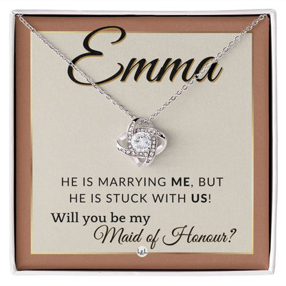 Maid of Honour Proposal, Custom Name - Be My Maid Of Honour - Wedding Party - Stuck with US , Terracotta, Rust And Gold Wedding Theme - Jewelry - Personalized Gift