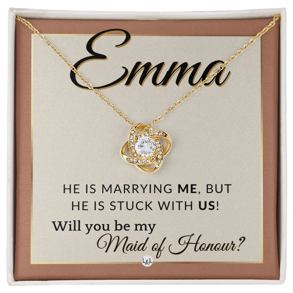 Maid of Honour Proposal, Custom Name - Be My Maid Of Honour - Wedding Party - Stuck with US , Terracotta, Rust And Gold Wedding Theme - Jewelry - Personalized Gift