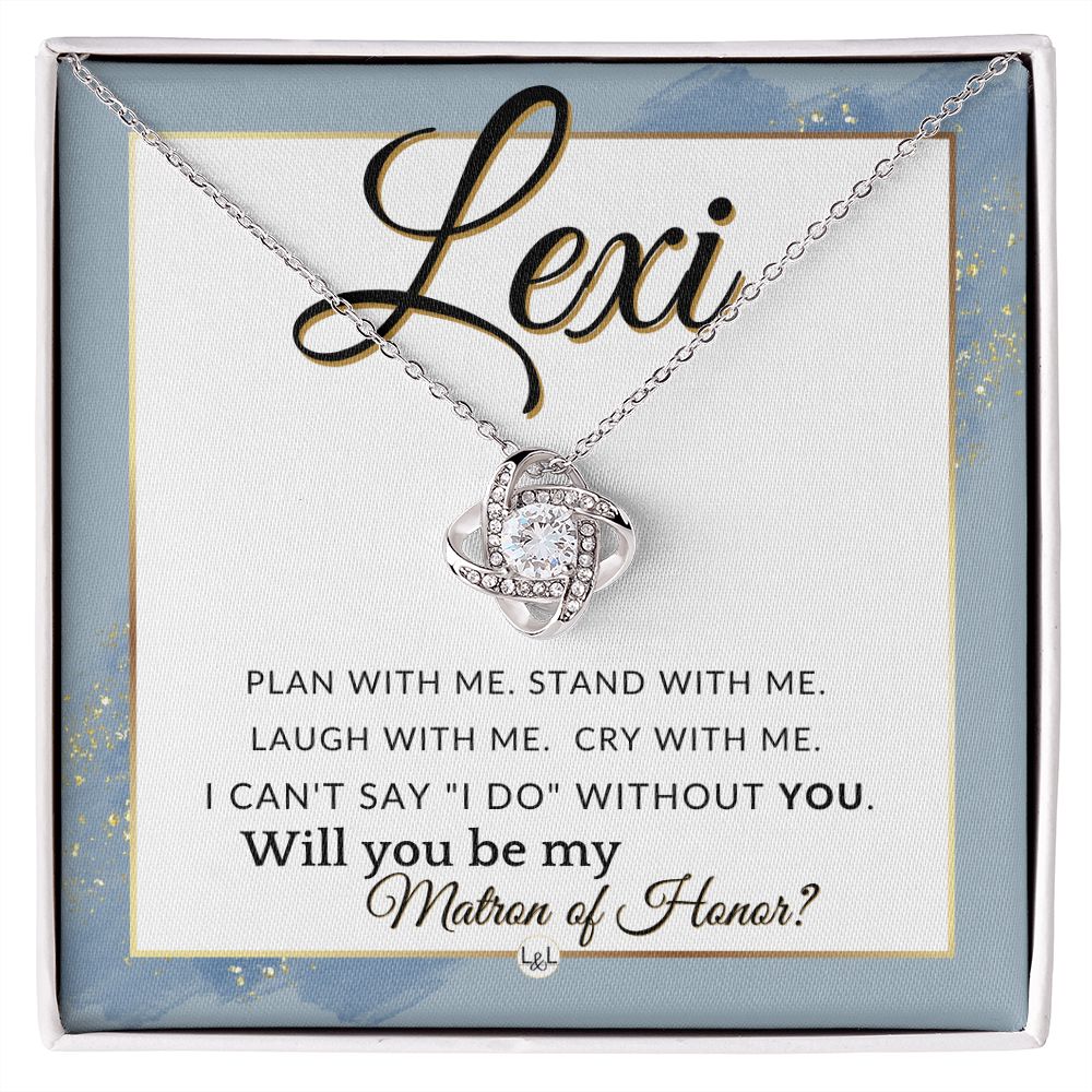 Matron of Honor Proposal, Custom Name - Be My Maid Of Honor, MOH Gift From Bride, Plan With Me , Dusty Blue And Gold Wedding Theme - Jewelry - Personalized Gift