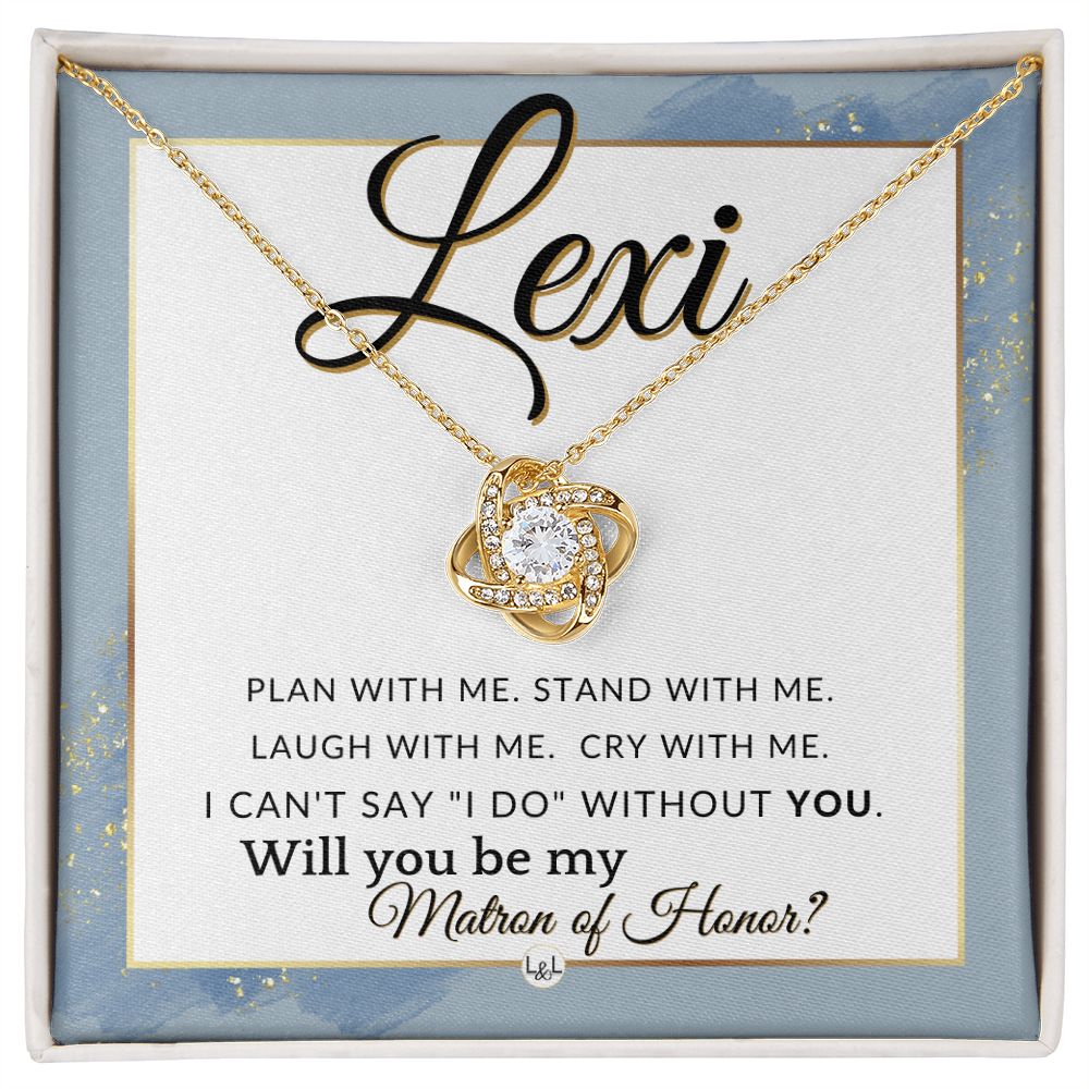 Matron of Honor Proposal, Custom Name - Be My Maid Of Honor, MOH Gift From Bride, Plan With Me , Dusty Blue And Gold Wedding Theme - Jewelry - Personalized Gift