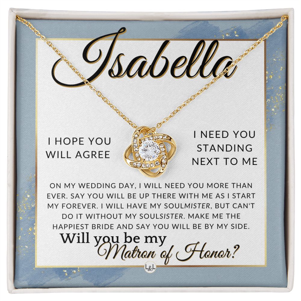 Matron of Honor Proposal Gift, Custom Name, Be My MOH Gift From Bride, By My Side Wedding Party , Dusty Blue And Gold Wedding Theme - Jewelry - Personalized Gift