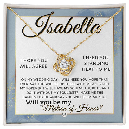 Matron of Honor Proposal Gift, Custom Name, Be My MOH Gift From Bride, By My Side Wedding Party , Dusty Blue And Gold Wedding Theme - Jewelry - Personalized Gift