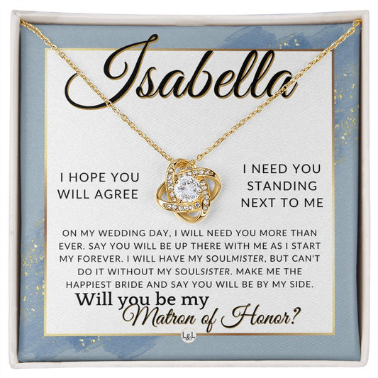 Matron of Honor Proposal Gift, Custom Name, Be My MOH Gift From Bride, By My Side Wedding Party , Dusty Blue And Gold Wedding Theme - Jewelry - Personalized Gift