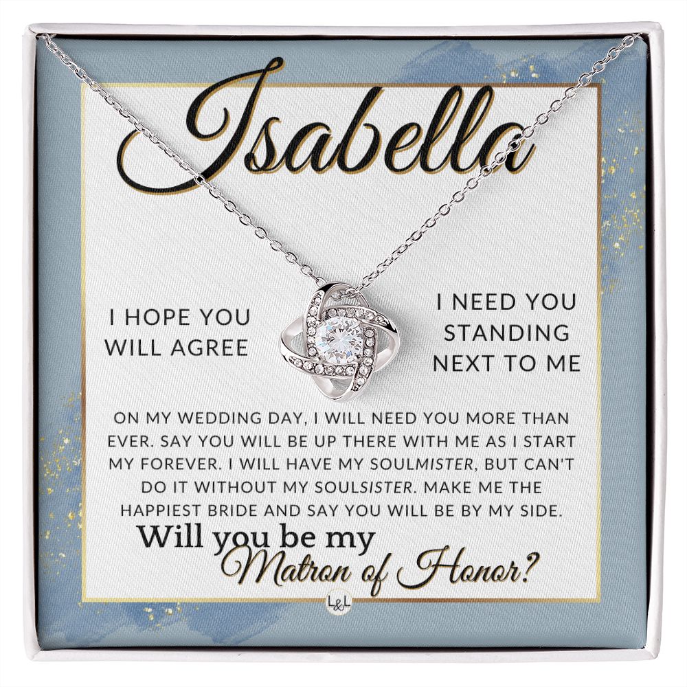 Matron of Honor Proposal Gift, Custom Name, Be My MOH Gift From Bride, By My Side Wedding Party , Dusty Blue And Gold Wedding Theme - Jewelry - Personalized Gift