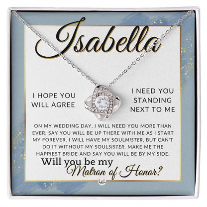Matron of Honor Proposal Gift, Custom Name, Be My MOH Gift From Bride, By My Side Wedding Party , Dusty Blue And Gold Wedding Theme - Jewelry - Personalized Gift
