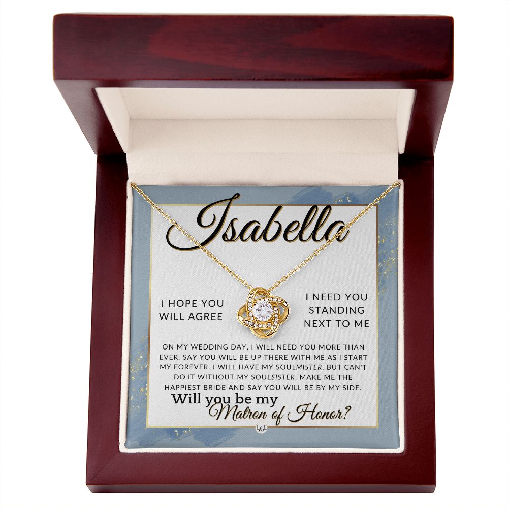 Matron of Honor Proposal Gift, Custom Name, Be My MOH Gift From Bride, By My Side Wedding Party , Dusty Blue And Gold Wedding Theme - Jewelry - Personalized Gift