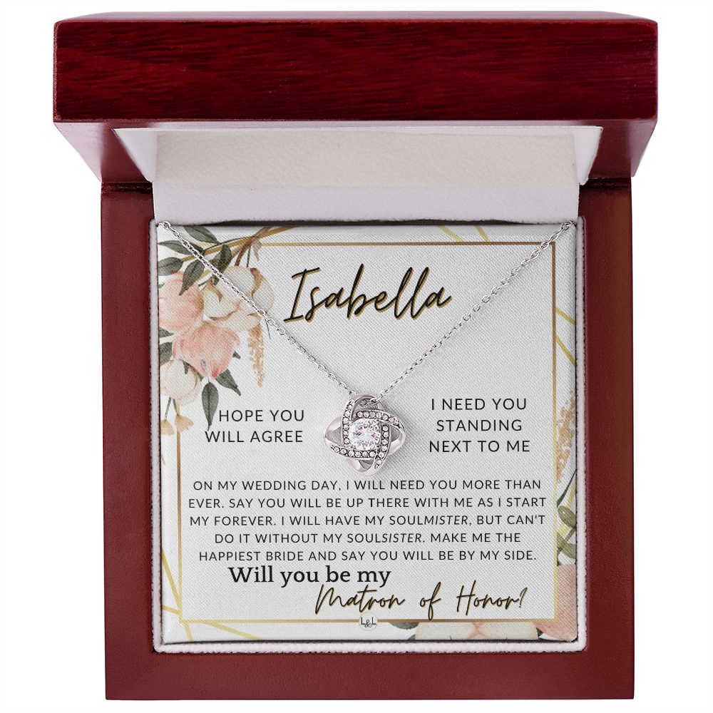 Matron of Honor Proposal Gift, Custom Name, Be My MOH Gift From Bride, By My Side Wedding Party , Pink Floral and Boho Wedding Theme - Jewelry - Personalized Gift