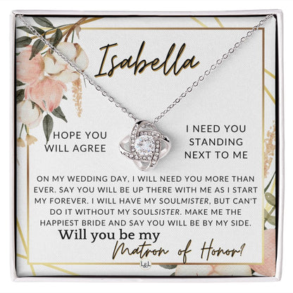 Matron of Honor Proposal Gift, Custom Name, Be My MOH Gift From Bride, By My Side Wedding Party , Pink Floral and Boho Wedding Theme - Jewelry - Personalized Gift