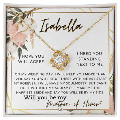 Matron of Honor Proposal Gift, Custom Name, Be My MOH Gift From Bride, By My Side Wedding Party , Pink Floral and Boho Wedding Theme - Jewelry - Personalized Gift