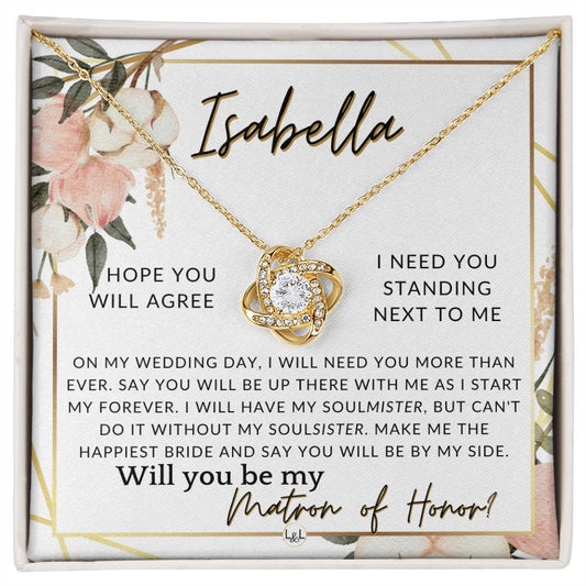 Matron of Honor Proposal Gift, Custom Name, Be My MOH Gift From Bride, By My Side Wedding Party , Pink Floral and Boho Wedding Theme - Jewelry - Personalized Gift
