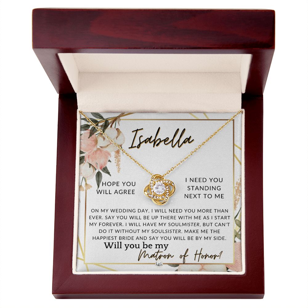 Matron of Honor Proposal Gift, Custom Name, Be My MOH Gift From Bride, By My Side Wedding Party , Pink Floral and Boho Wedding Theme - Jewelry - Personalized Gift