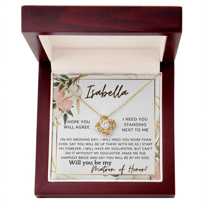 Matron of Honor Proposal Gift, Custom Name, Be My MOH Gift From Bride, By My Side Wedding Party , Pink Floral and Boho Wedding Theme - Jewelry - Personalized Gift