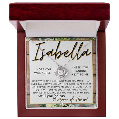 Matron of Honor Proposal Gift, Custom Name, Be My MOH Gift From Bride, By My Side Wedding Party , Rustic and Wood Wedding Theme - Jewelry - Personalized Gift