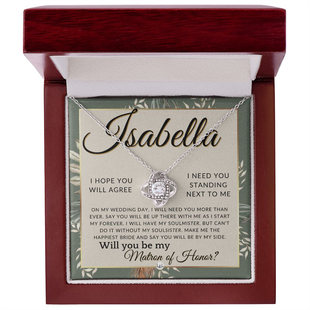 Matron of Honor Proposal Gift, Custom Name, Be My MOH Gift From Bride, By My Side Wedding Party , Sage Green & Boho Wedding Theme - Jewelry - Personalized Gift