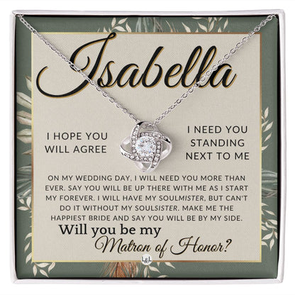 Matron of Honor Proposal Gift, Custom Name, Be My MOH Gift From Bride, By My Side Wedding Party , Sage Green & Boho Wedding Theme - Jewelry - Personalized Gift