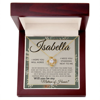 Matron of Honor Proposal Gift, Custom Name, Be My MOH Gift From Bride, By My Side Wedding Party , Sage Green & Boho Wedding Theme - Jewelry - Personalized Gift