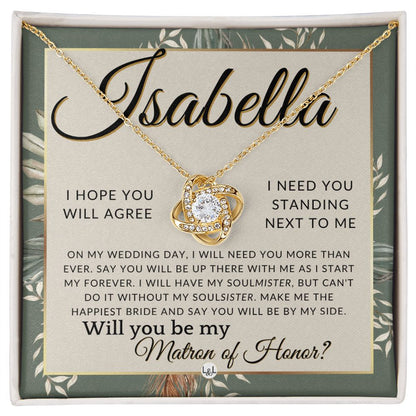 Matron of Honor Proposal Gift, Custom Name, Be My MOH Gift From Bride, By My Side Wedding Party , Sage Green & Boho Wedding Theme - Jewelry - Personalized Gift