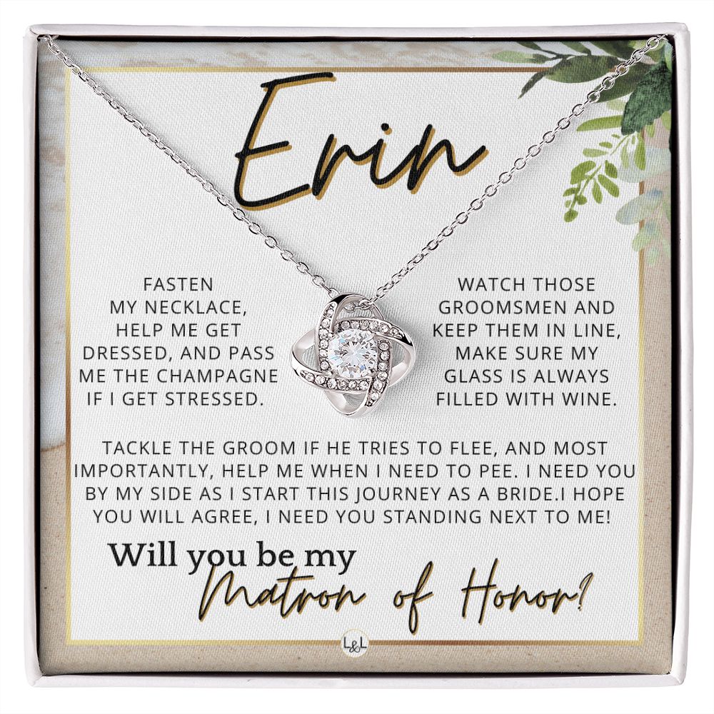 Matron of Honor Proposal Gift, Custom Name, Be My MOH Gift From Bride, Need You, Wedding Party , Beach and Destination Wedding Theme - Jewelry - Personalized Gift